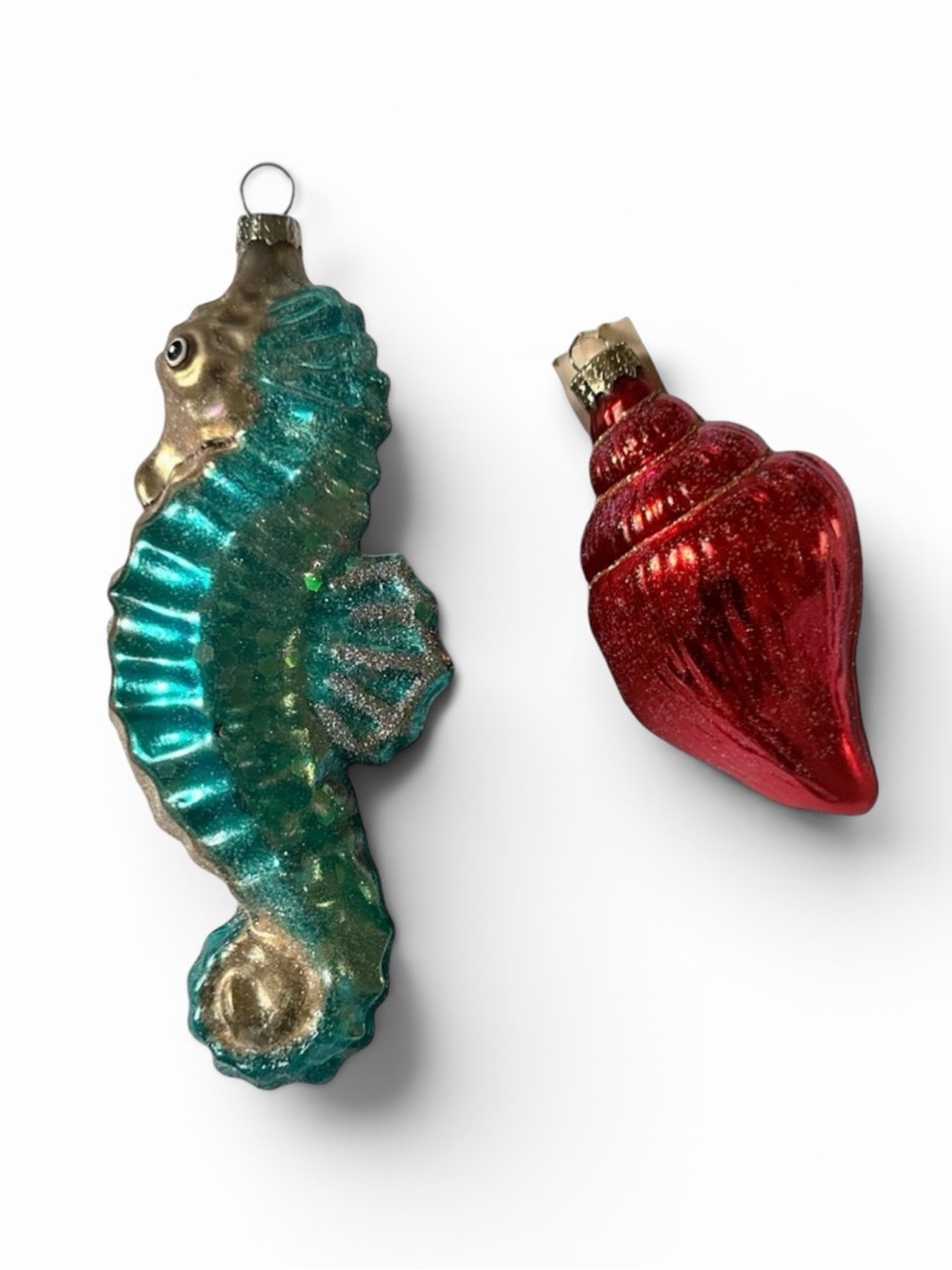 Set of 2 Macy’s Mercury Glass Seahorse and Seashell Ornaments